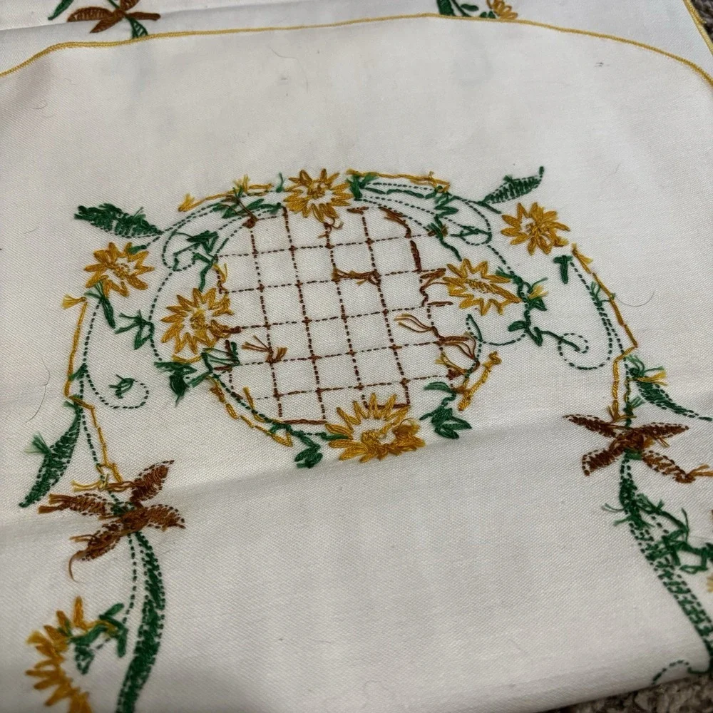 Embroidered Floral Table Dresser Runners Oblong Vintage Yellow Green 2 Sizes
